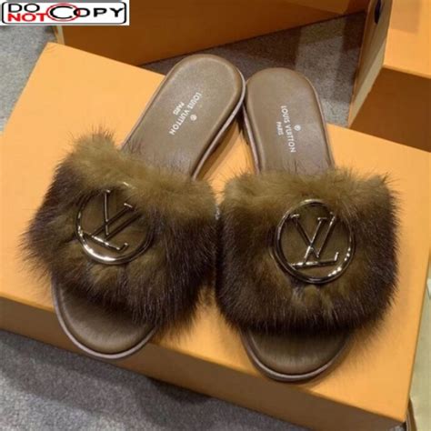 louis vuitton mink fur slides|Louis Vuitton flat heels.